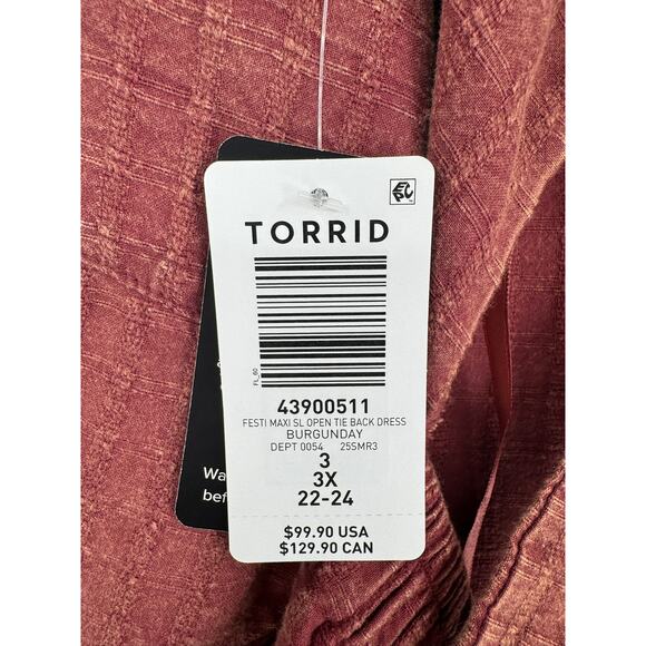 Torrid Festi Open Tie Back Maxi Dress Womens 3X Red Burgundy NEW - Picture 7 of 13
